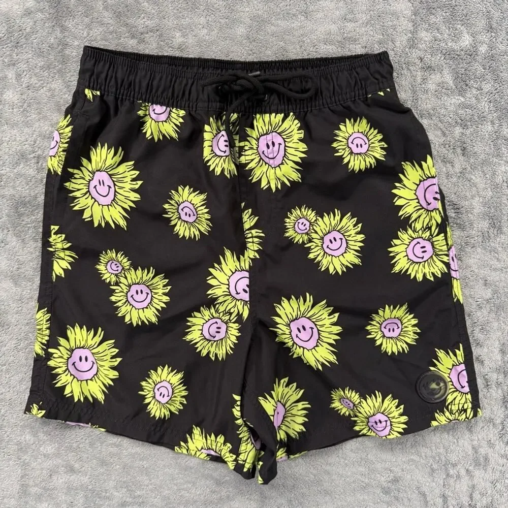 Neff Mens Happy Bloom Graphic Swim Shorts All Over Print Pull On Elastic Waist
